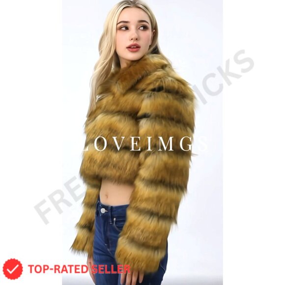 Cropped Faux Fur Teddy Jacket Zip Up Winter Warm Fuzzy Sherpa Fleece Coat - Picture 6 of 7